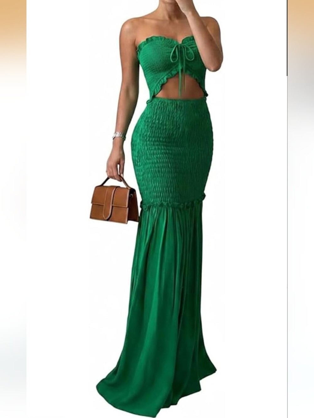 NWT-CHICME Halter Tie Ruched Sleeveless Bodycon Maxi Dress